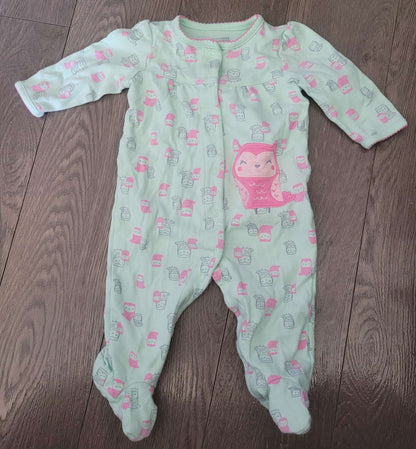 Green and pink owl print onsie, 3-6 months, Carter's , Kids 6 Month (3-6M)
