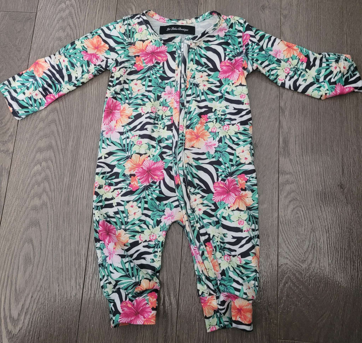 Tropical zebra onesie, 3 months, Lux Littles Boutique, Kids 3 Month (0-3M)