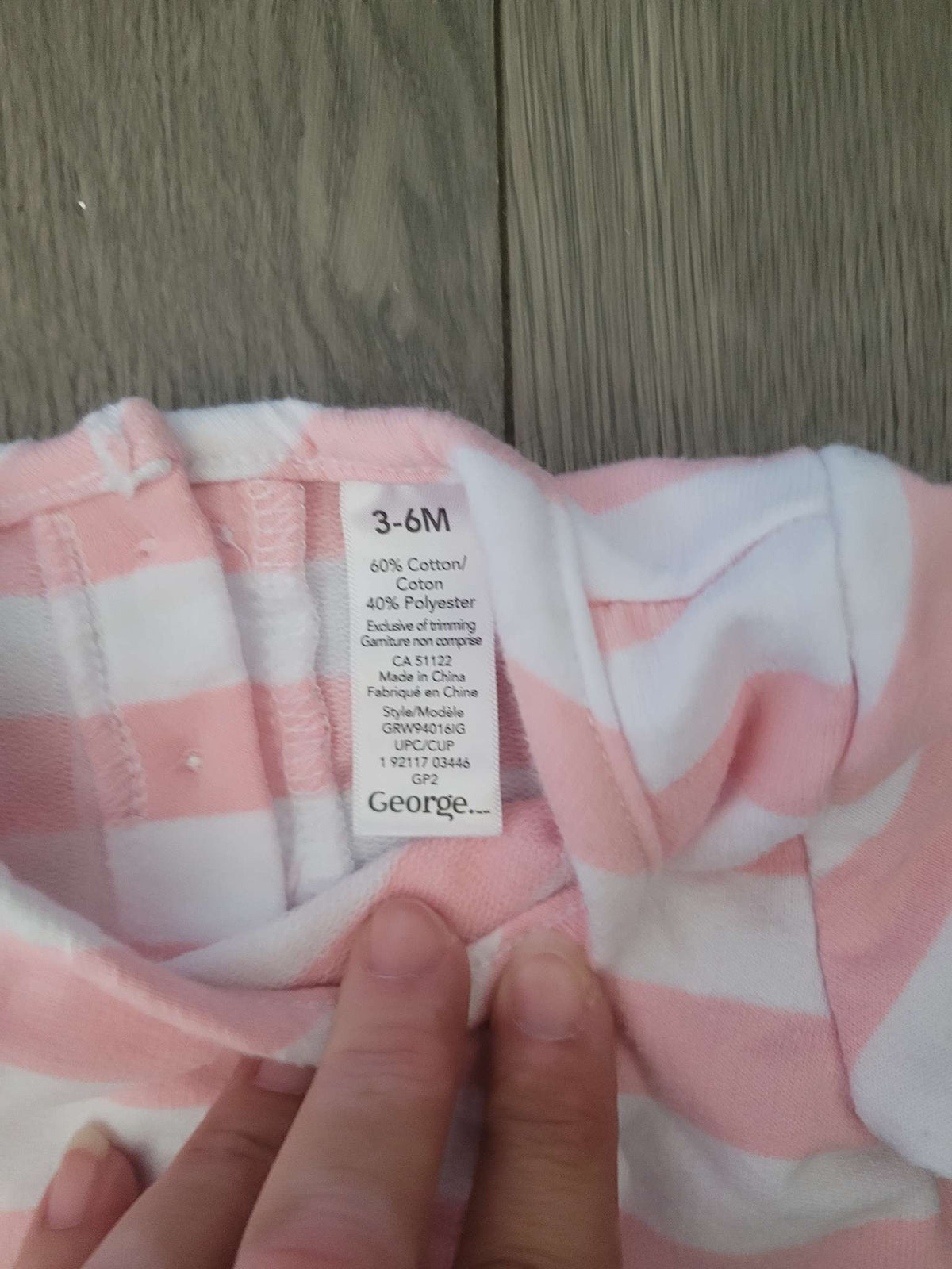 Pink and white stripped dress with pink cat, 3-6 months, George, Kids 6 Month (3-6M)