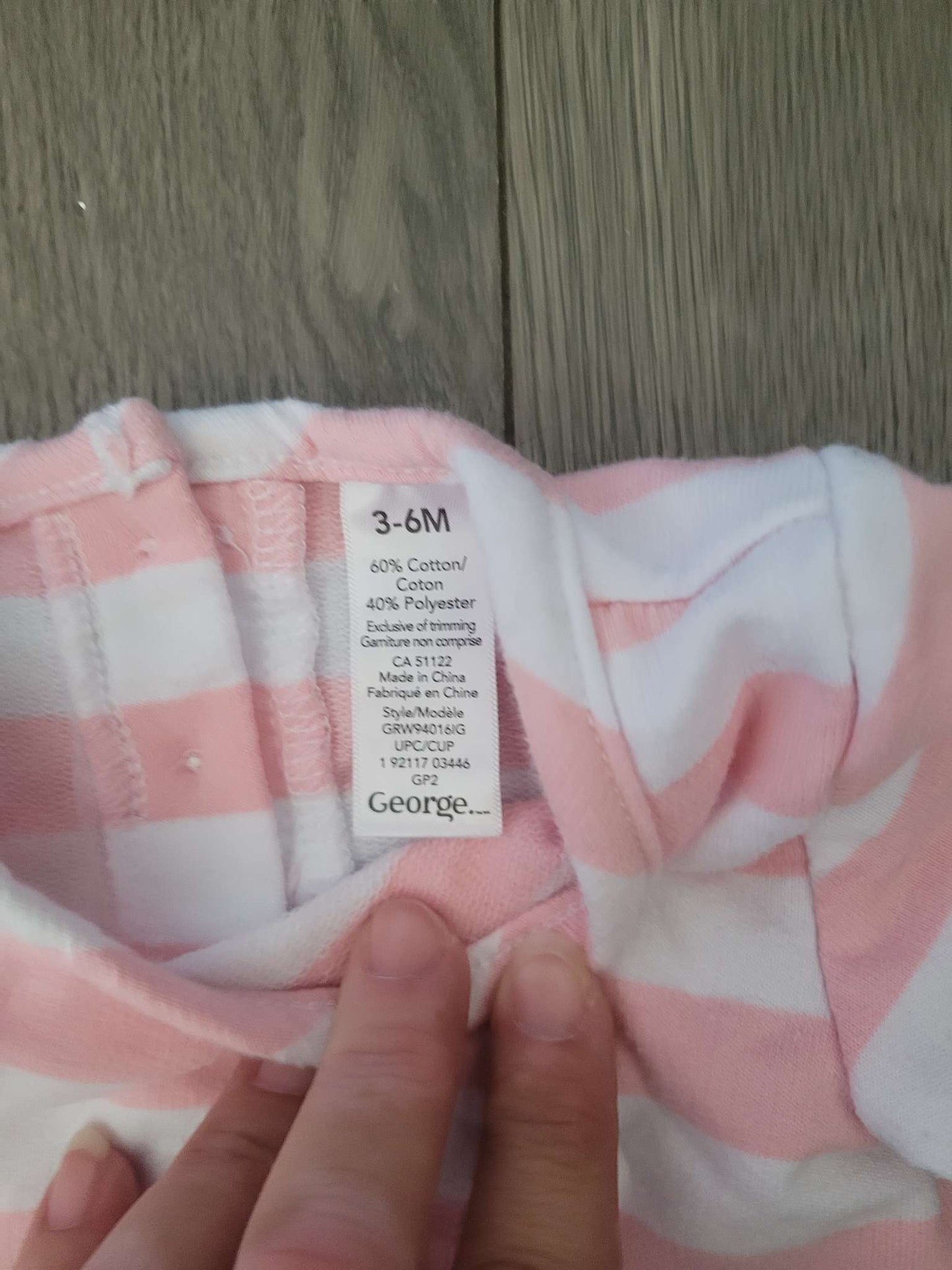 Pink and white stripped dress with pink cat, 3-6 months, George, Kids 6 Month (3-6M)