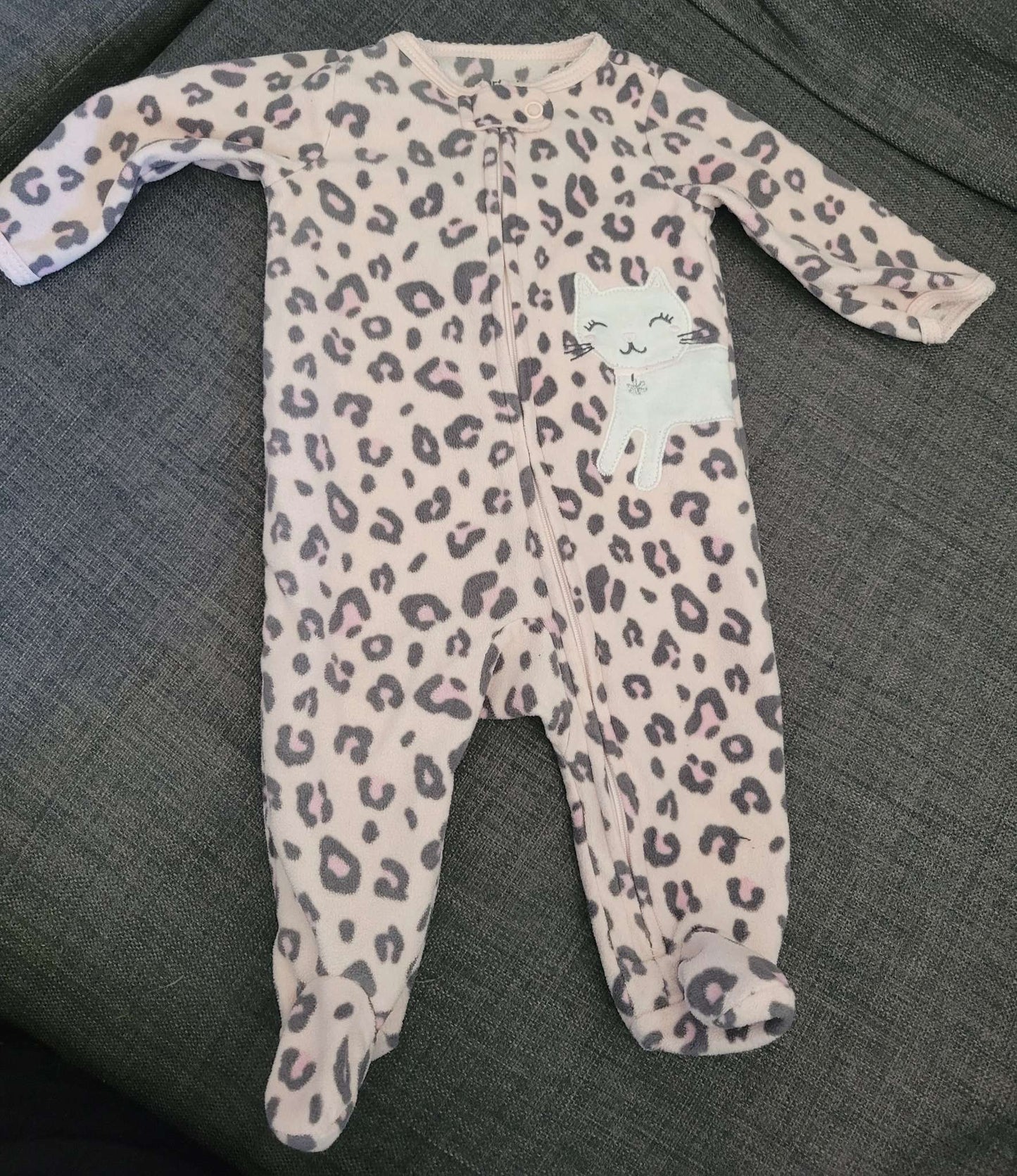 Carter's pink leopard print fleece onesie, 3 month, Kids 3 Month (0-3M)