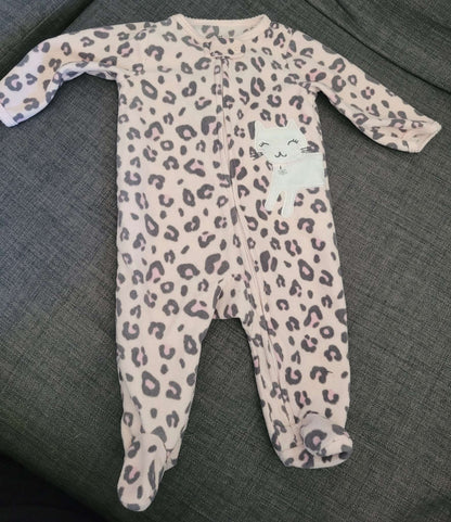 Carter's pink leopard print fleece onesie, 3 month, Kids 3 Month (0-3M)