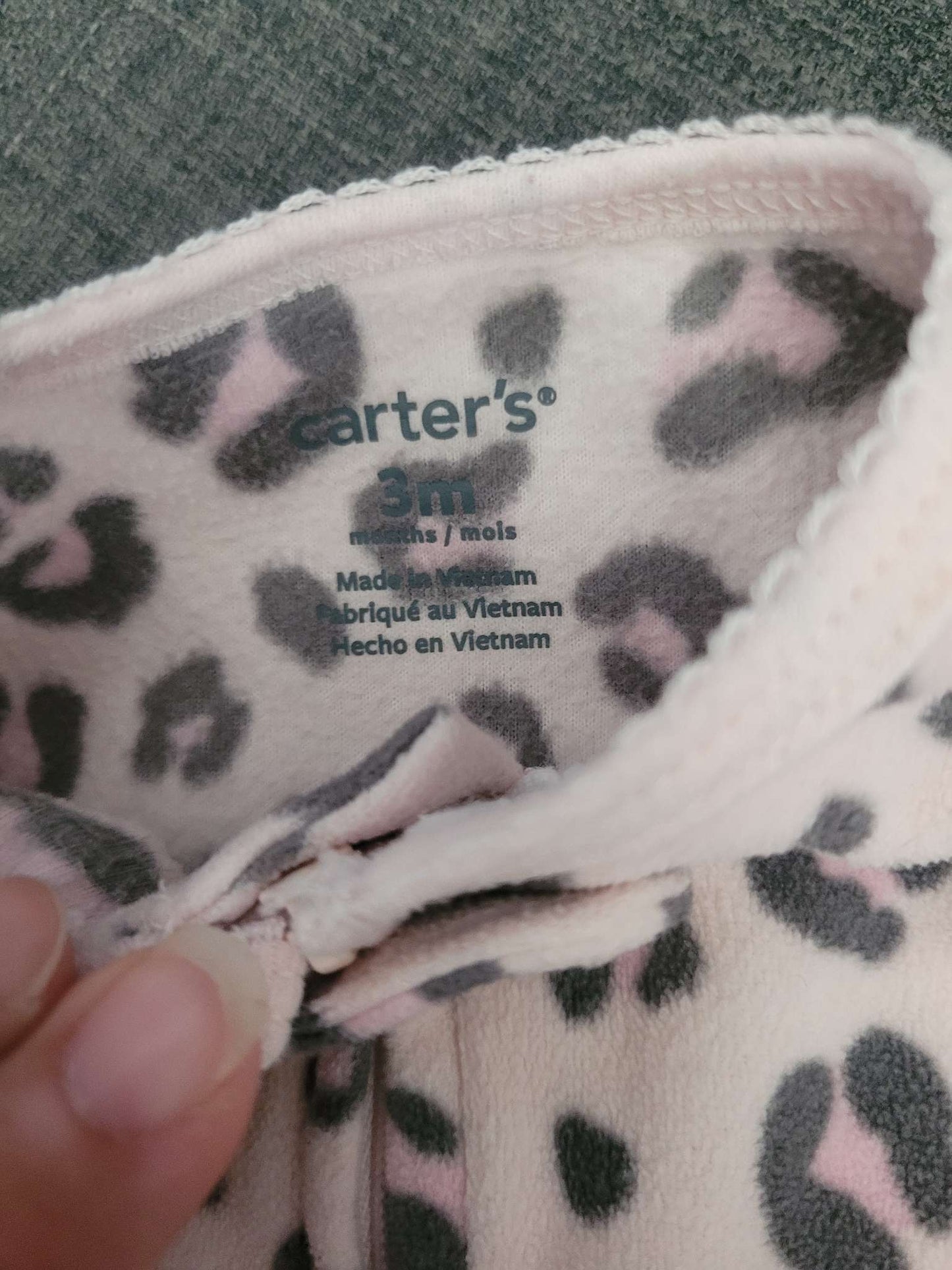 Carter's pink leopard print fleece onesie, 3 month, Kids 3 Month (0-3M)