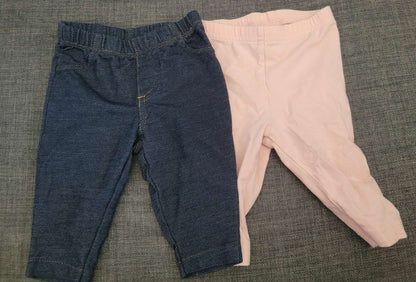 2 Carter's 3 month leggings, denim and pink, Kids 3 Month (0-3M)