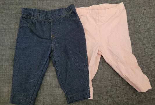 2 Carter's 3 month leggings, denim and pink, Kids 3 Month (0-3M)