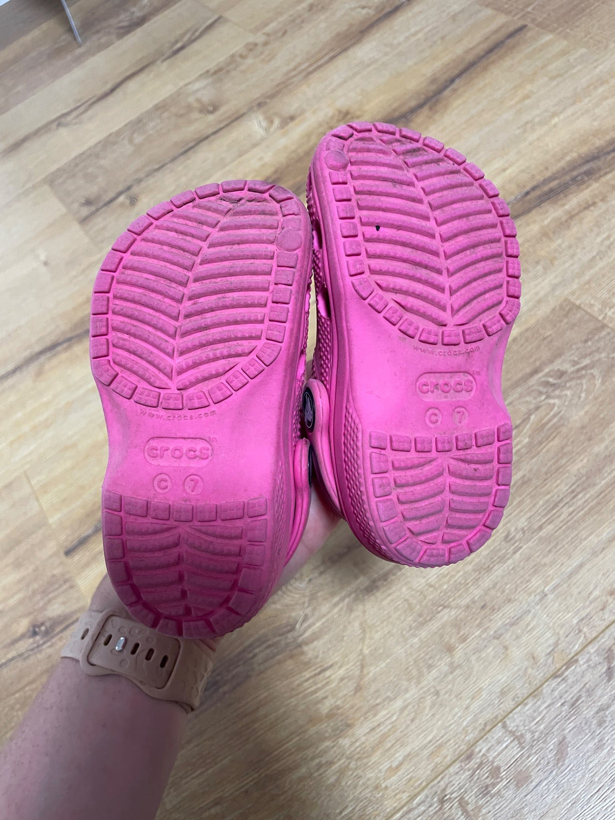 Hot pink Crocs, Shoes 7 (Walkers:12-24 mth)