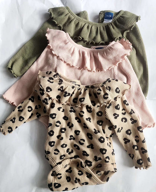 Long-Sleeve Ruffle-Trim Thermal-Knit Bodysuit 3-Pack, Kids 3 Month (0-3M)