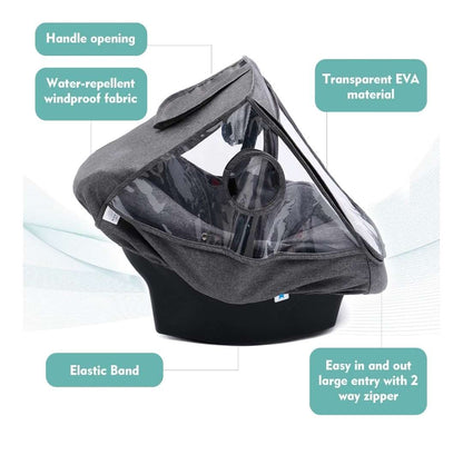Infant Car Seat Weather Shield,Universal Rain Cover for Car Seat,Ventilation Holes,DustProof Windproof Waterproof (Grey)