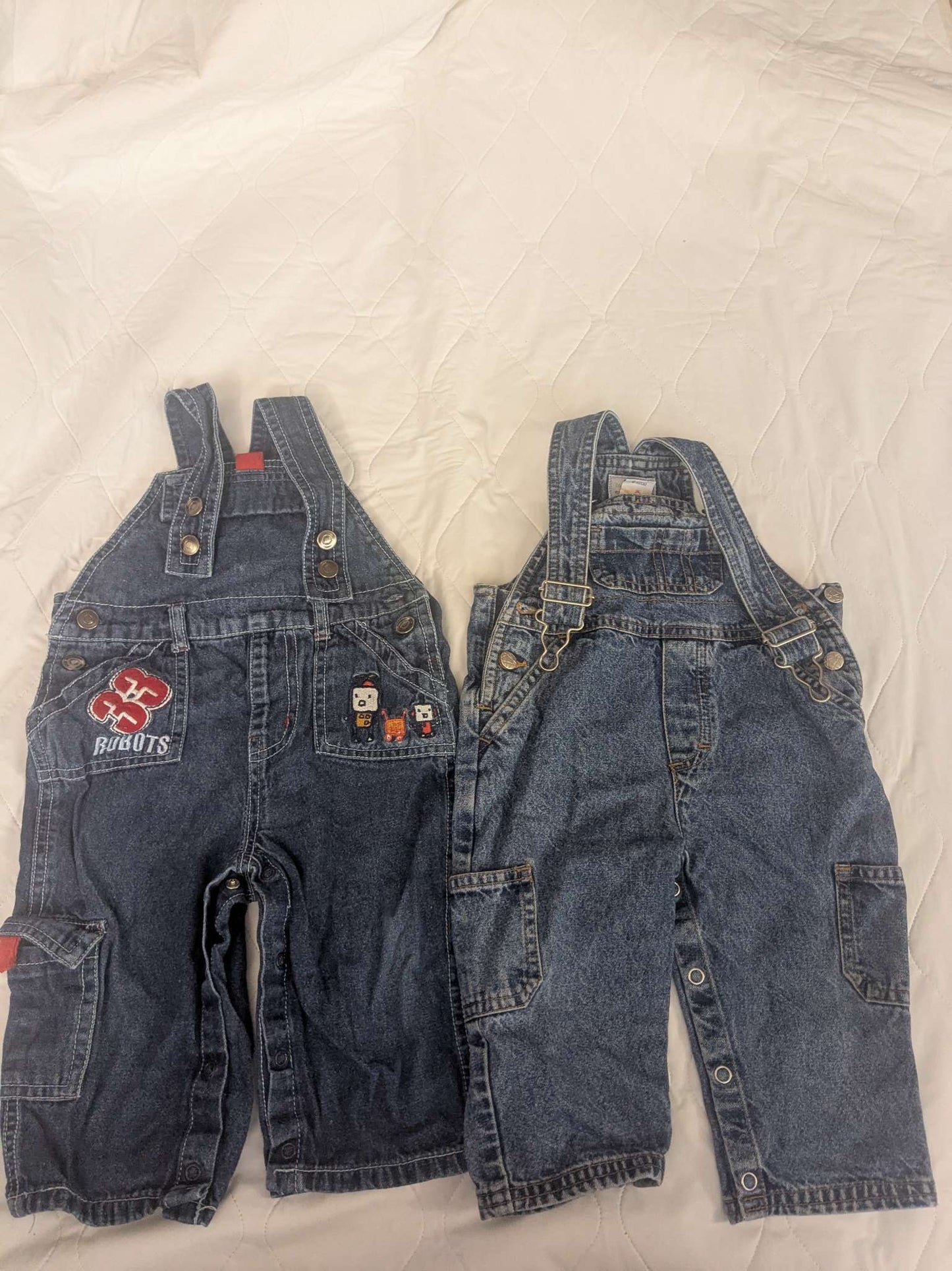 2 pairs of jean overalls, 12 months, Kids 12 Month (9-12M)