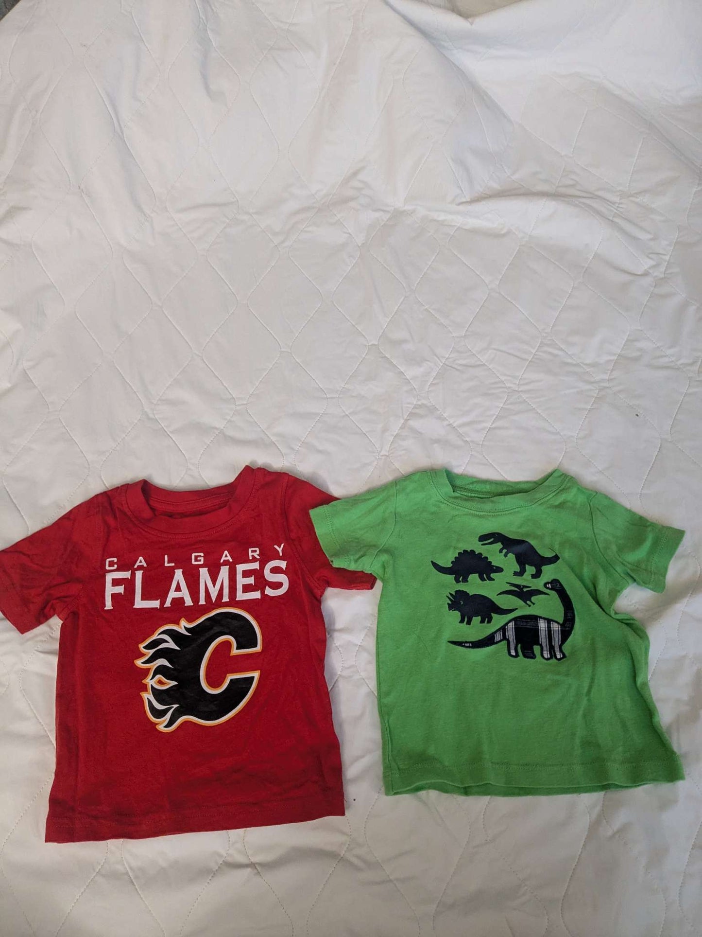 Bundle of 2 t-shirts, flames and green shirt, Kids 12 Month (9-12M)