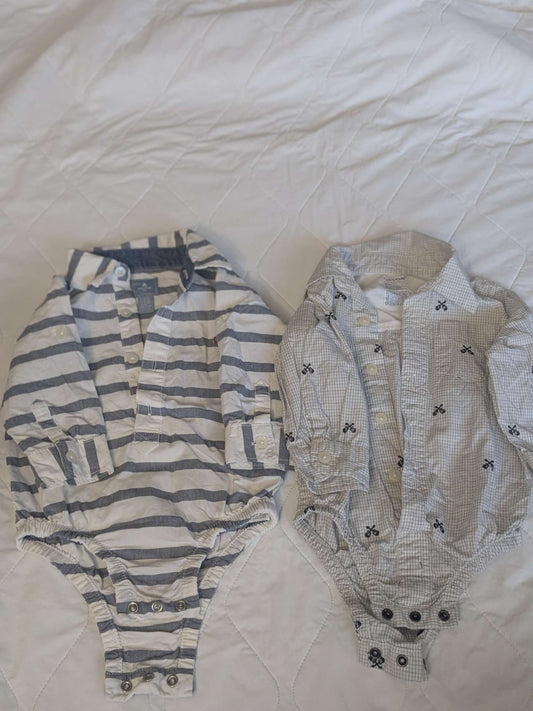 Bundle of 2 cotton dress onsies by Baby Gap, white and Gray, Kids 9 Month (6-9M)