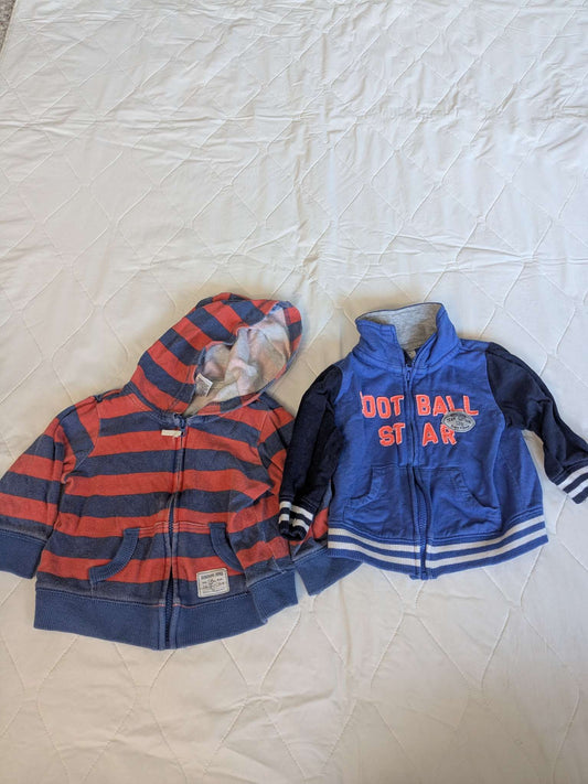 Bundle of 2 lighter zip up hoodies, Carter's, 9 months, Kids 9 Month (6-9M)