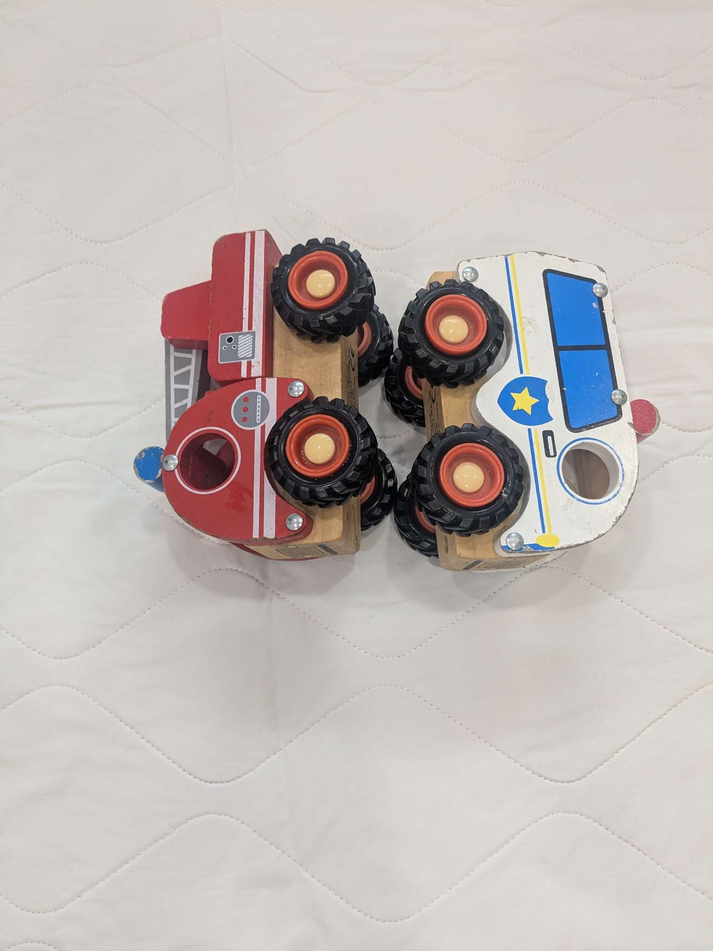 2x wooden emergency vehicles