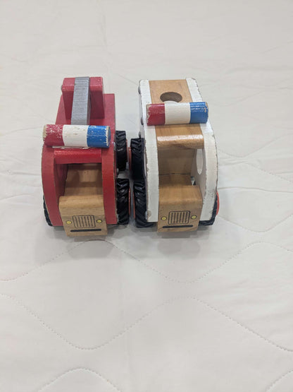 2x wooden emergency vehicles