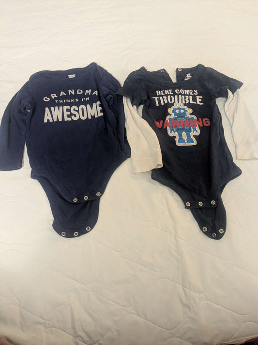 2 long sleeve onsies, grandma and robot trouble,18-24 month, Kids 24 Month (18-24M)