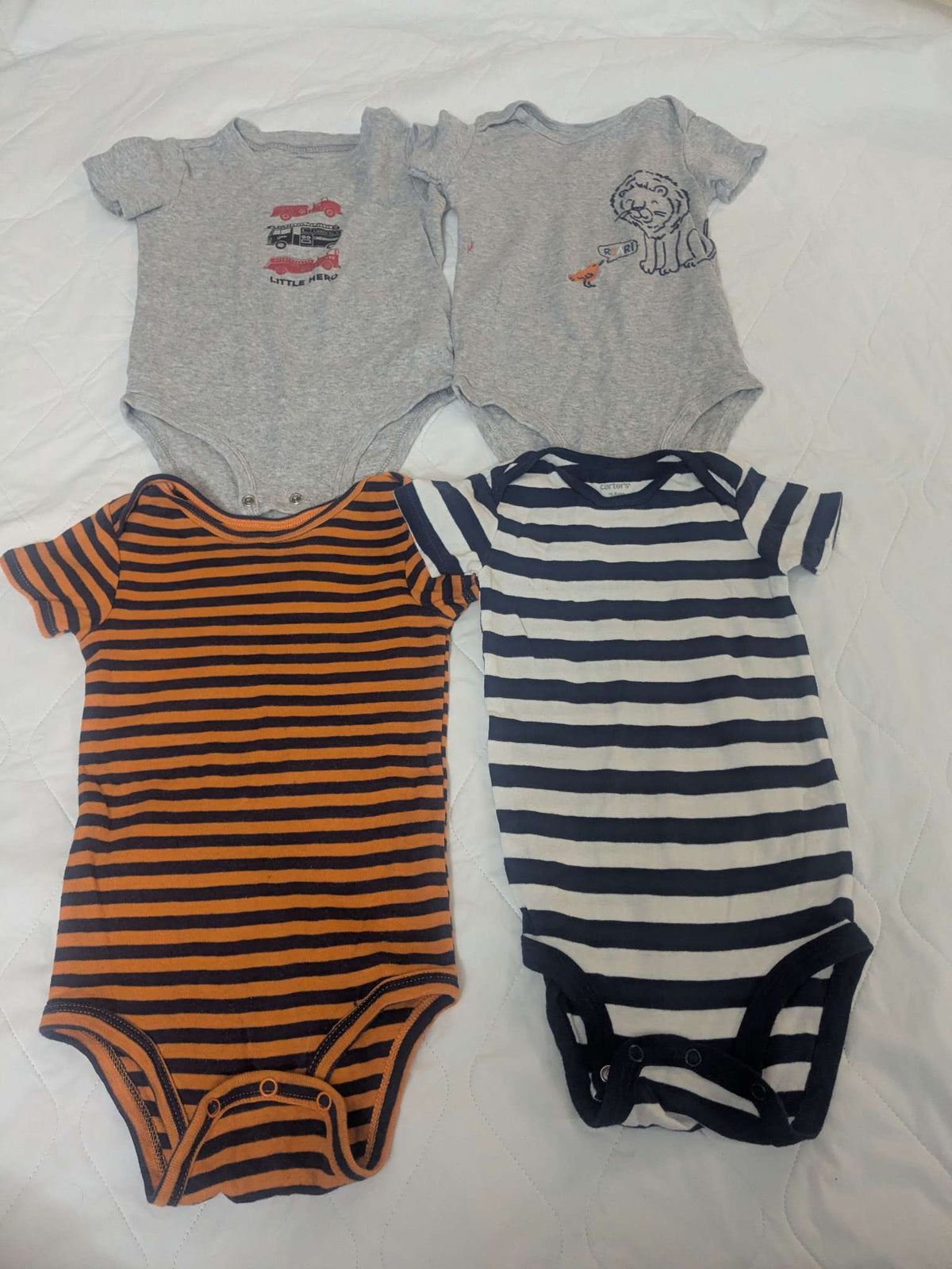 Bundle of 4 short sleeve onesies, 18-24 month, orange, gray and striped, carter's, Kids 24 Month (18-24M)