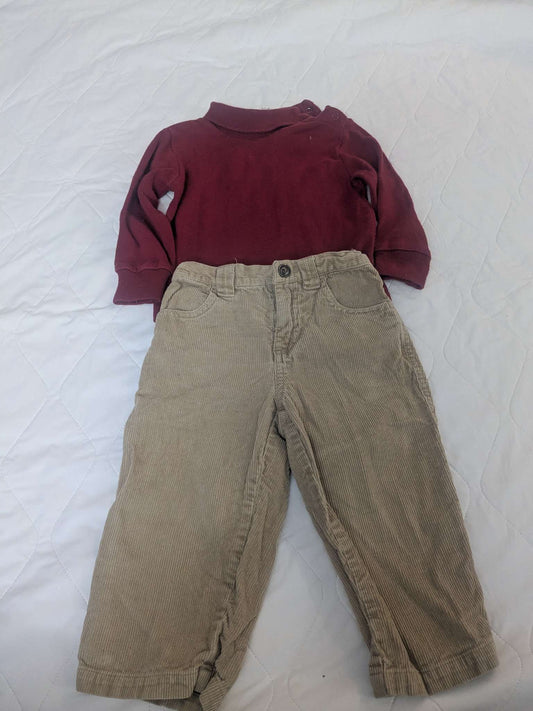 Red turtle neck with corduroy pants combo, 18-24 month, Kids 24 Month (18-24M)