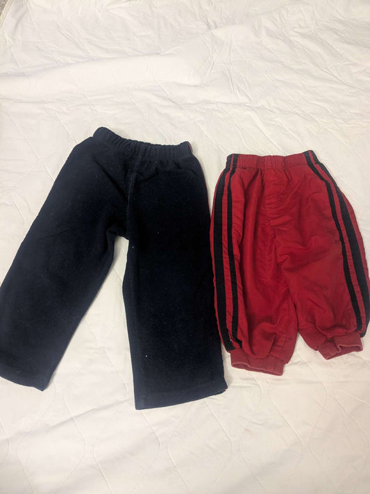 Bundle of 2 pants, navy blue fleece and red track pants, Kids 24 Month (18-24M)