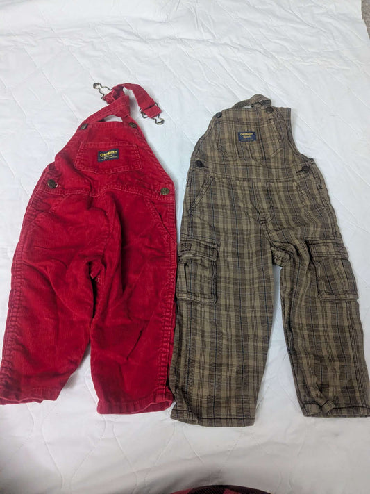Bundle of 2 pairs of overalls, red and plaid, Oshkosh B'gosh, Kids 24 Month (18-24M)