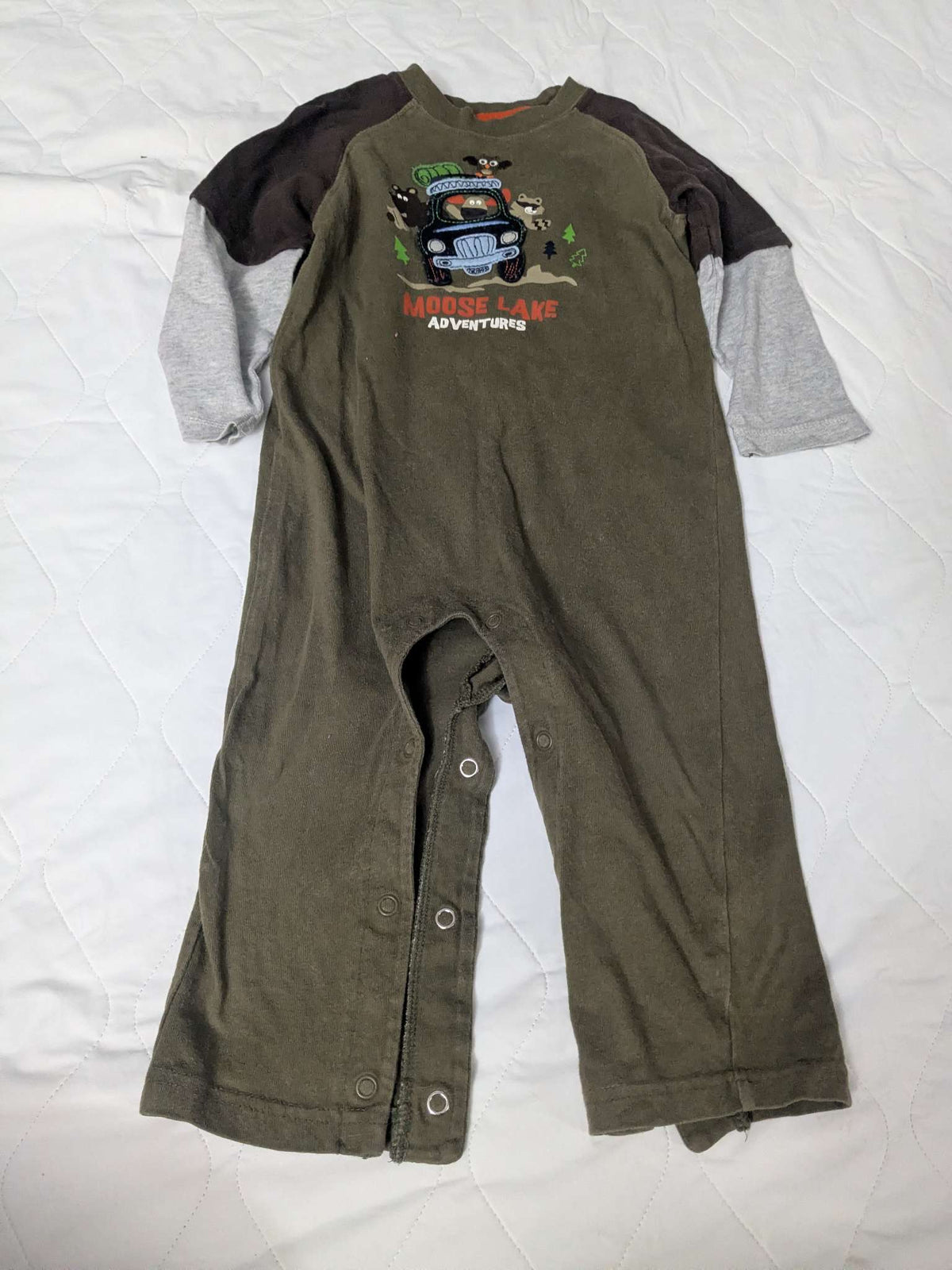 One piece little boys outfit, forest green moose lake, 24 months, Kids 24 Month (18-24M)