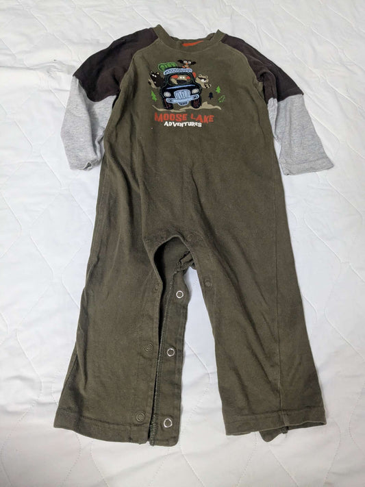 One piece little boys outfit, forest green moose lake, 24 months, Kids 24 Month (18-24M)