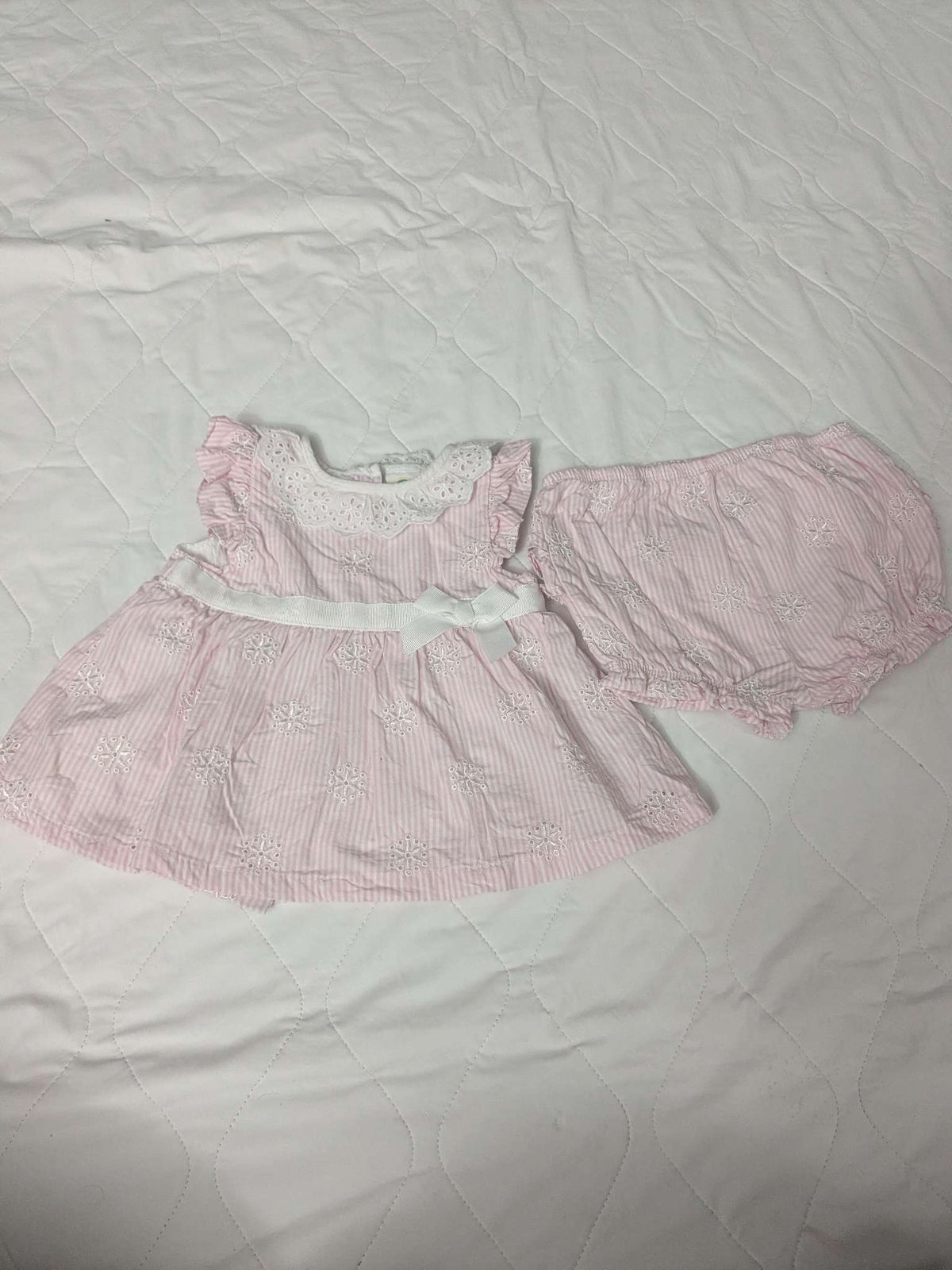 Little Me girls 2 piece  pink striped dress outfit, 9 months, Kids 9 Month (6-9M)