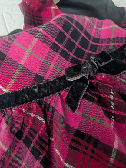 Pink and black plaid dress with fuzzy black sash, oshkosh, 3T, Kids 3T