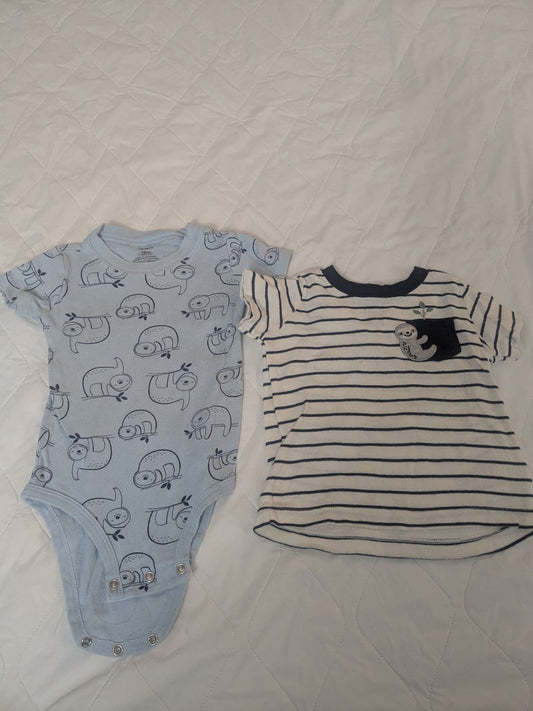 Bundle of carter's 2 shirts with sloths on them, Kids 18 Month (12-18M)