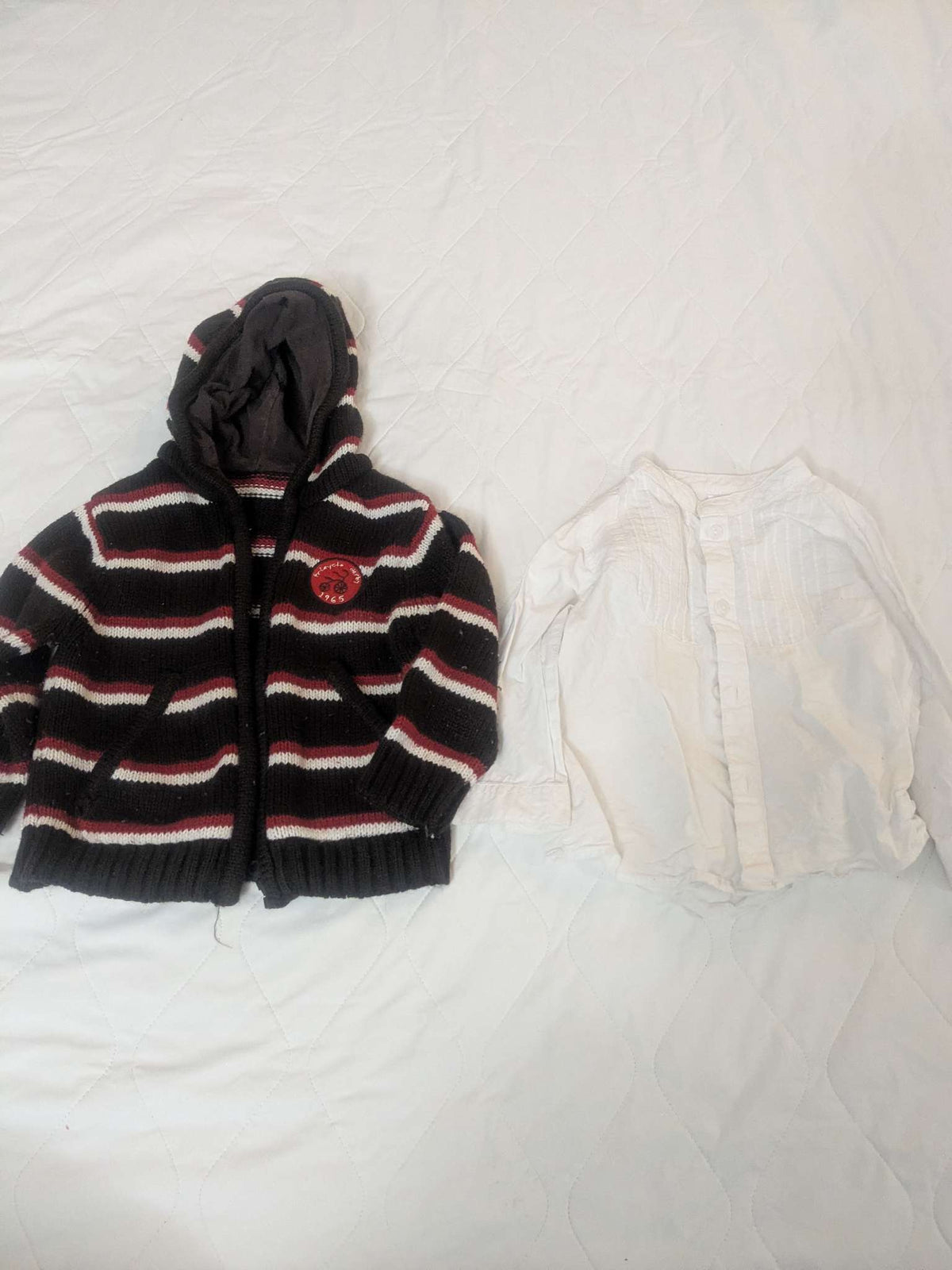 Bundle of 2 shirts, brown sweater & white dress shirt, Kids 12 Month (9-12M)