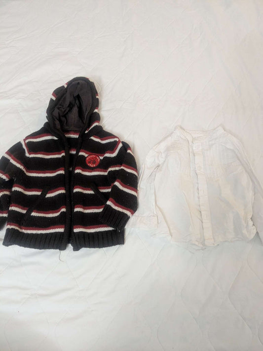 Bundle of 2 shirts, brown sweater & white dress shirt, Kids 12 Month (9-12M)