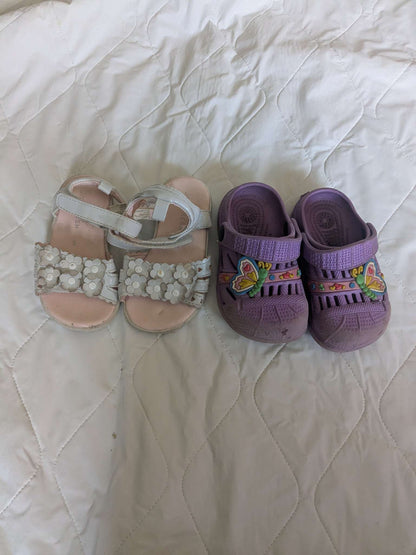 Bundle of size 5 girls shoes, white sandals and purple crocs, Shoes 5 (Walkers:12-24 mth)