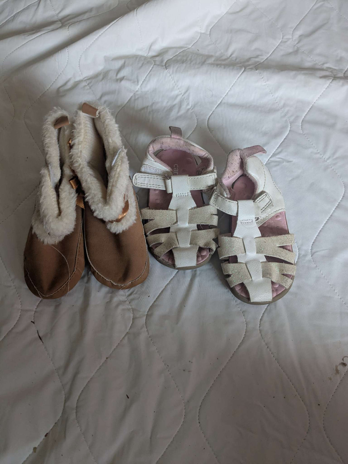 Bundle of 2 little girls shoes, white sandals & brown soft boots, size 3.5, Shoes 3.5 (Baby: 0-12 mth)
