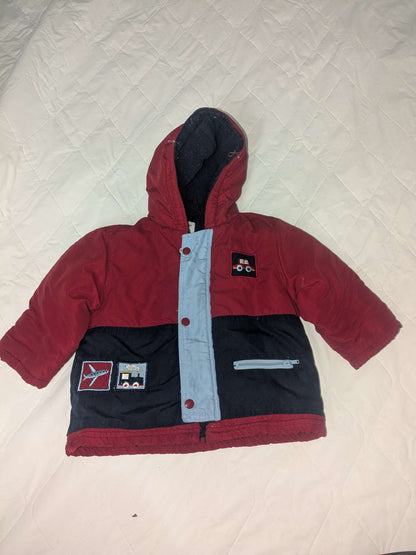 12 month red parka with transportation pictures, Kids 12 Month (9-12M)