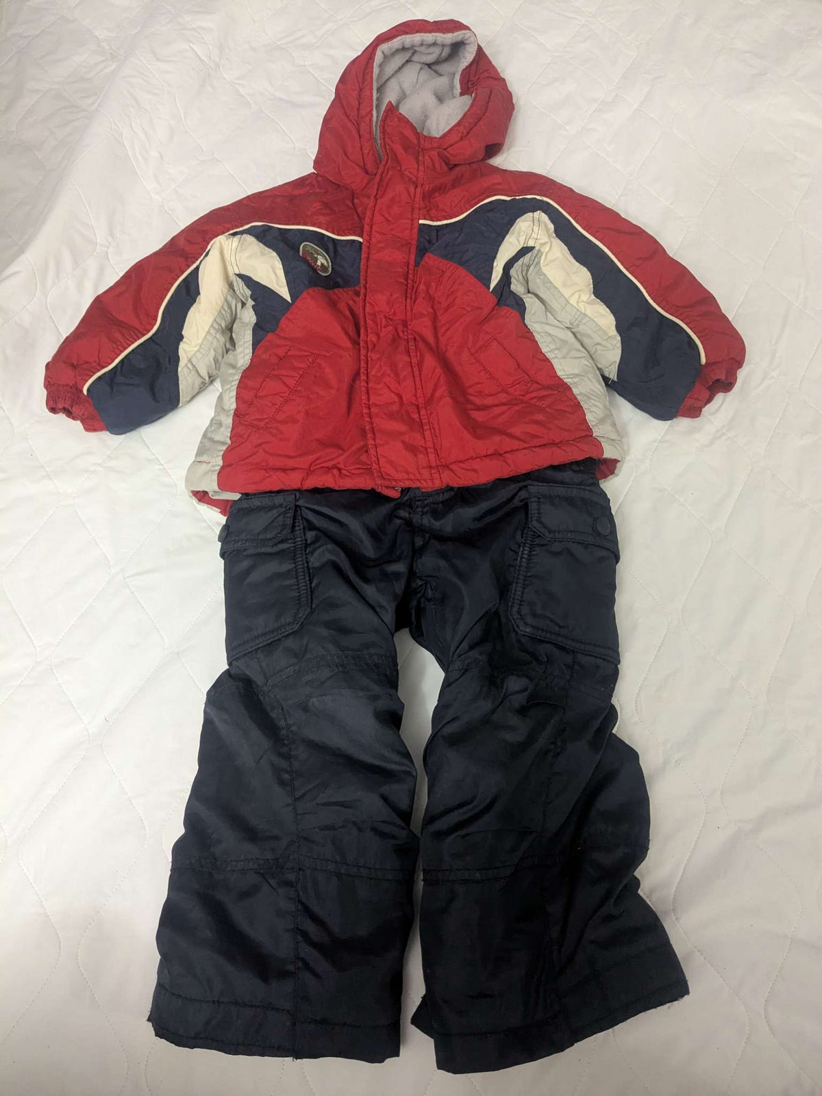 Red winter parka with black ski pants, 24 months, Kids 24 Month (18-24M)