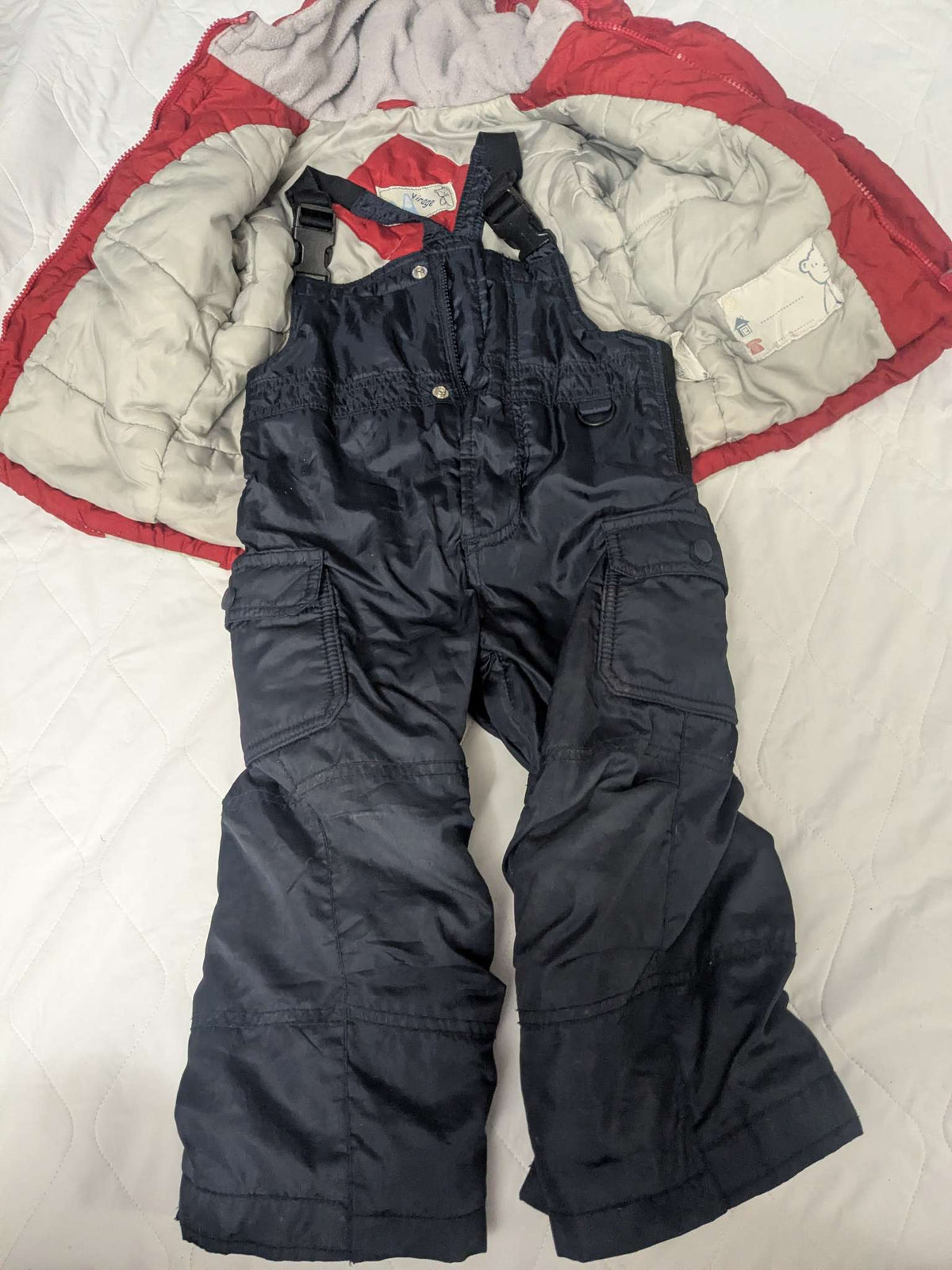 Red winter parka with black ski pants, 24 months, Kids 24 Month (18-24M)