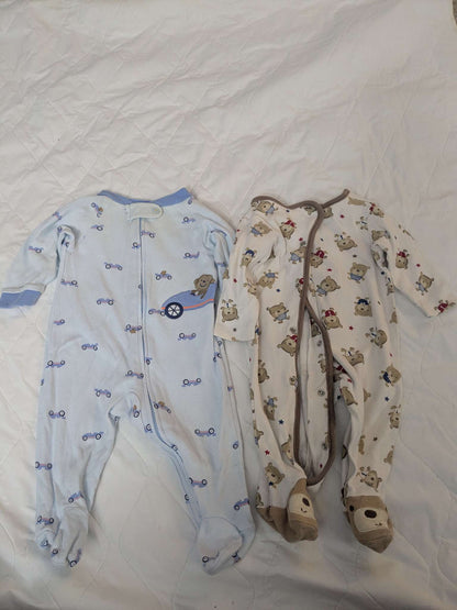 Bundle of 2 pairs of sleepers, monkey driving cars and bear ones, Kids 6 Month (3-6M)