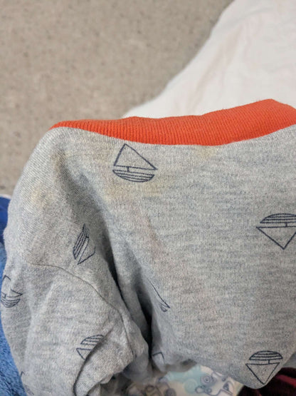 Bundle of 2 pairs of cotton pajamas, sailboat gray ones and blue car ones, Kids 6 Month (3-6M)