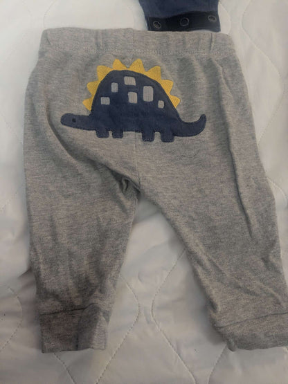 Bundle of 4 dinosaur clothing items, 2 pairs of pants and 2 long sleeve onesies, Kids 6 Month (3-6M)