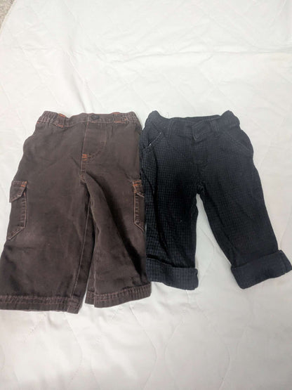Bundle of 2 cargo type pants, brown and green checkered, Kids 6 Month (3-6M)