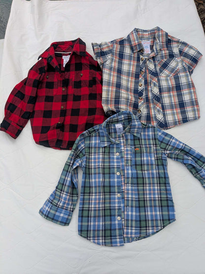 Bundle of 3 boy dress shirts, long sleeve and short sleeve, size 2T, Kids 2T