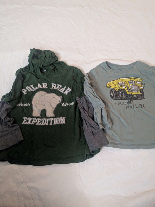 Bundle of 2 long sleeve shirts, one with a digger and one with bears. , Kids 4/4T