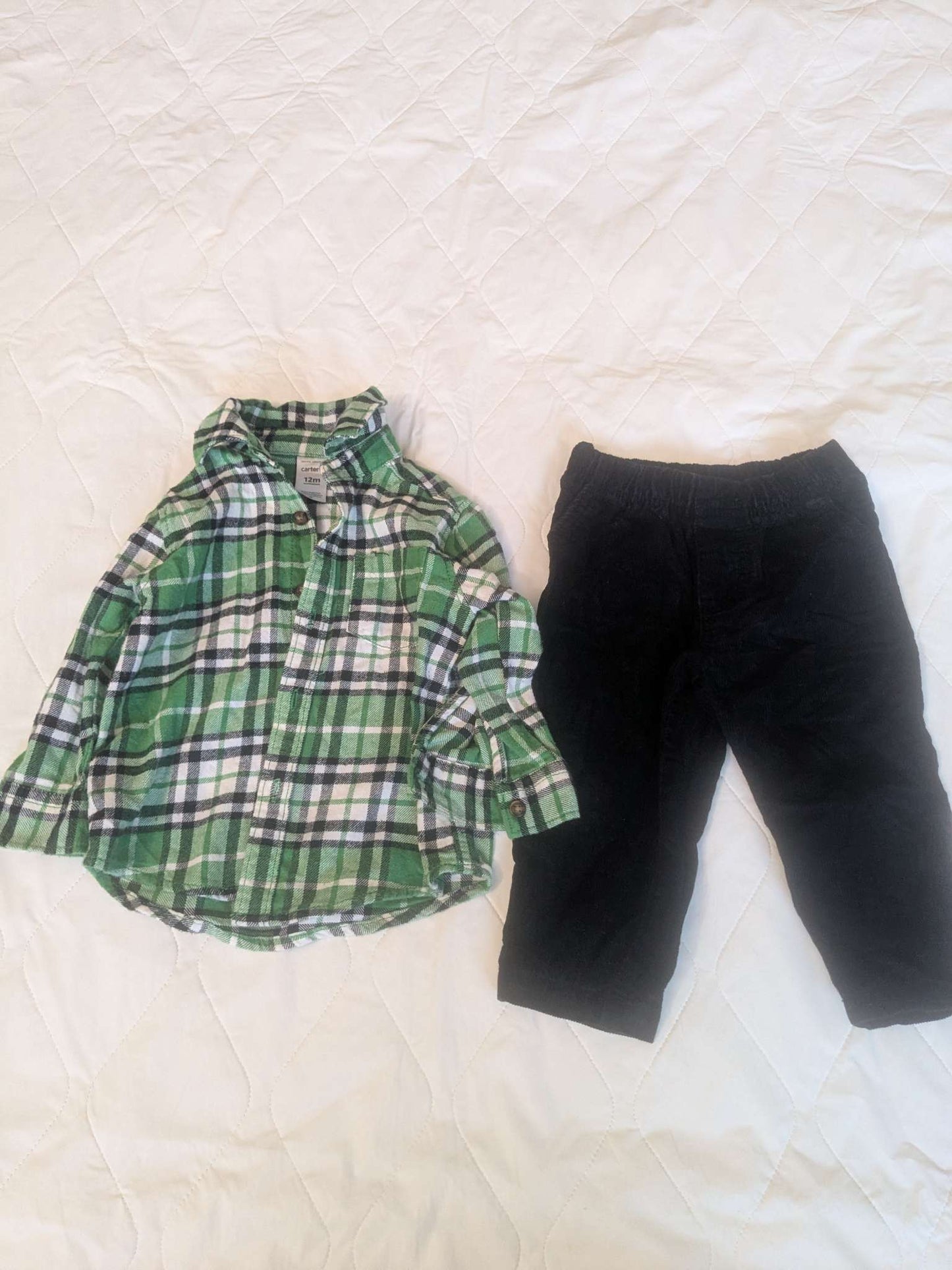 Carter's 2 piece plaid long sleeve & corduroy pants, Kids 12 Month (9-12M)