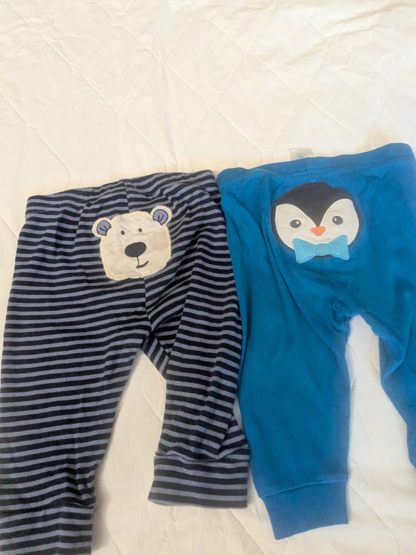 3 pairs of cotton pants with cute animal bums on two pairs, 9 months, Kids 9 Month (6-9M)