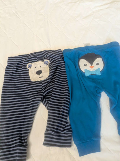 3 pairs of cotton pants with cute animal bums on two pairs, 9 months, Kids 9 Month (6-9M)