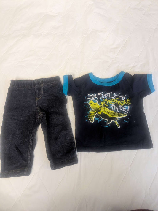 Pants and t-shirt with a turtle on it combo, Kids 9 Month (6-9M)