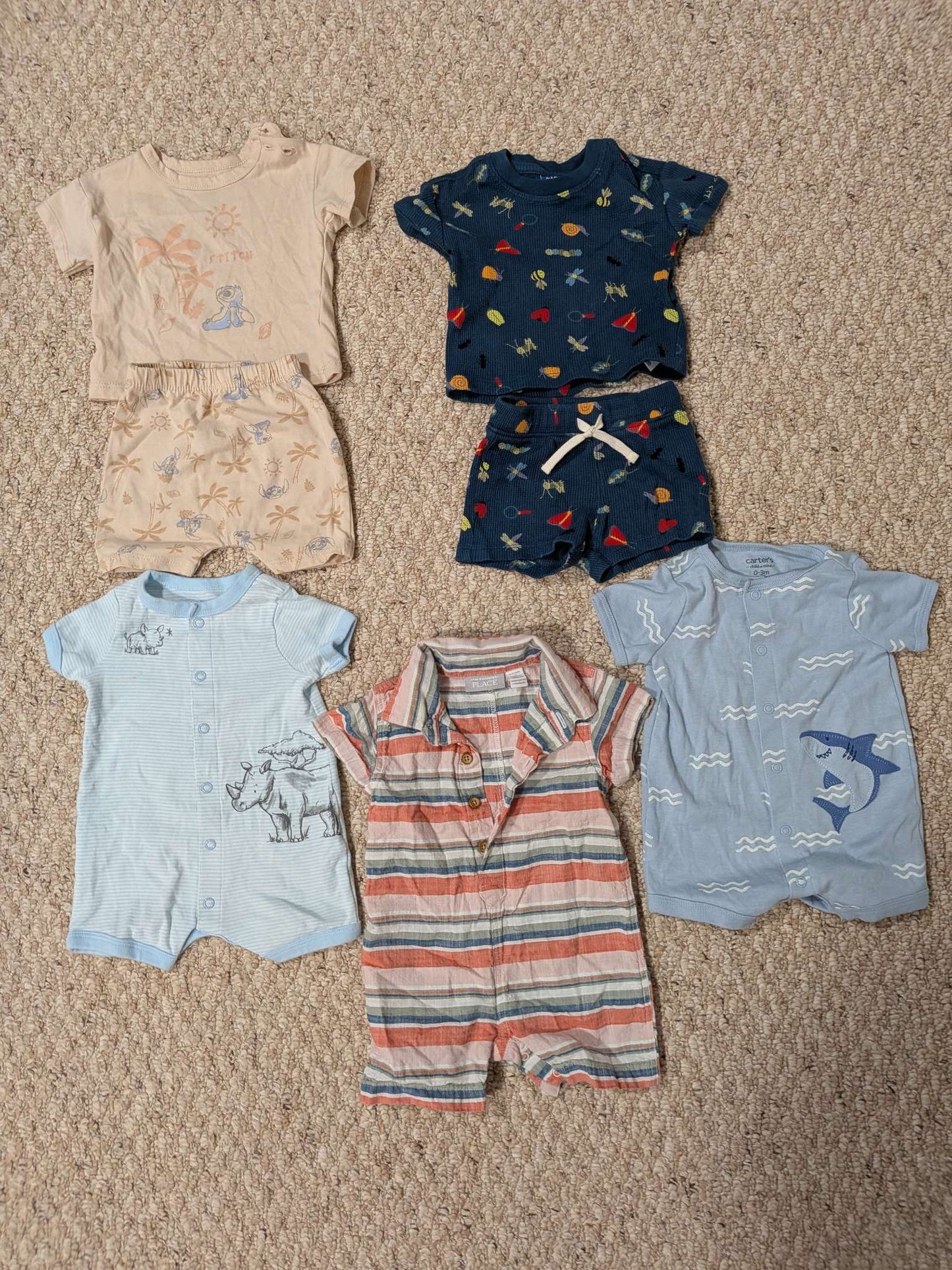 Baby Boy matching short sets and rompers, Kids 3 Month (0-3M)