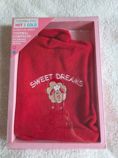 Thermal compress/hot gel bottle with fleece cover