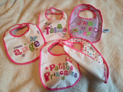 Set of 5 bibs- francais/French