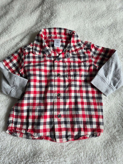 Carter's flannel fooler shirt- size 12 months, Kids 12 Month (9-12M)