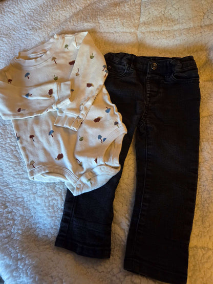 Mixed set- long sleeve onesie/jeans, Kids 24 Month (18-24M)